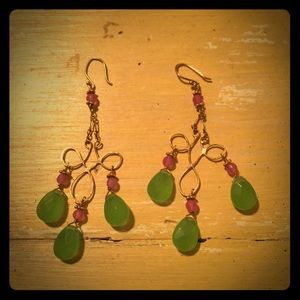 Gold Toned Purple/Green Chandelier Earrings